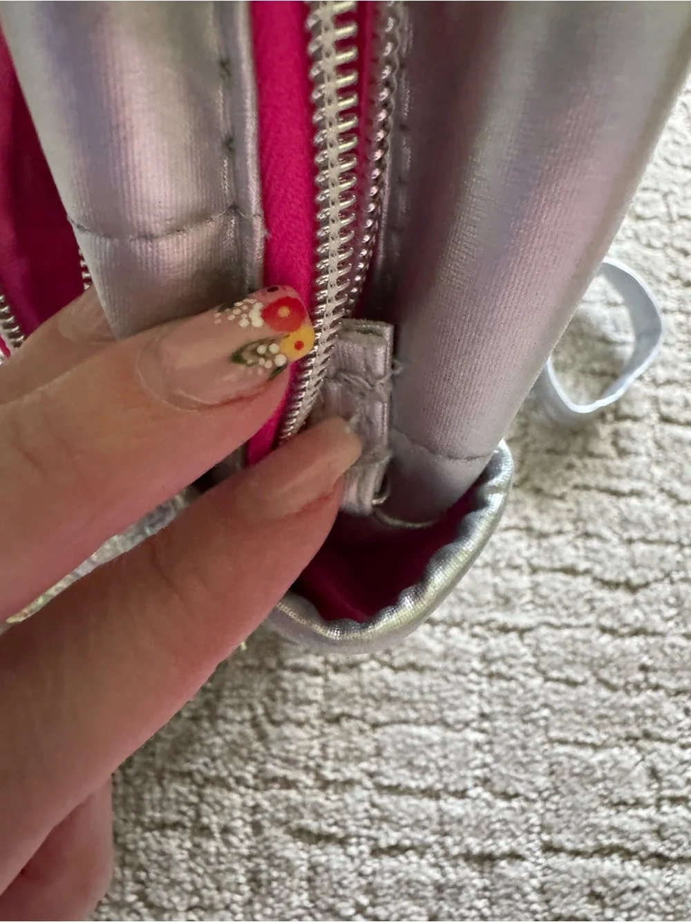 Silver Kids Mini Backpack with Rainbow Front Pocket NWOT Colorful Sparkly Shiny
